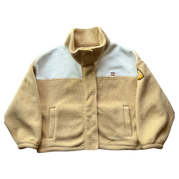 Hudson Bay HBC Stripes Beige Women's Faux Shearling Teddy Jacket Zip Up M - Picture 10 of 11